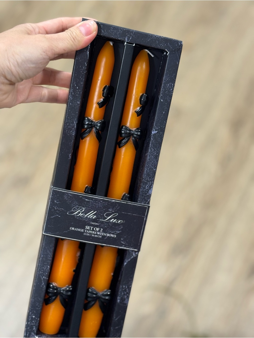 Bella Luxx Orange Taper Candles with Black Bow Accent - Set of 2
